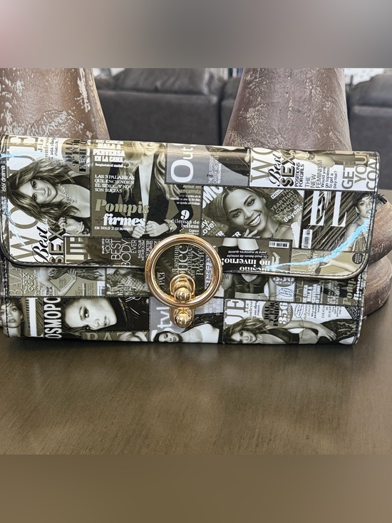 Source Unknown Handbags - Vintage Clutch Bag Gold Chain Strap Of Magazine Covers Black And White